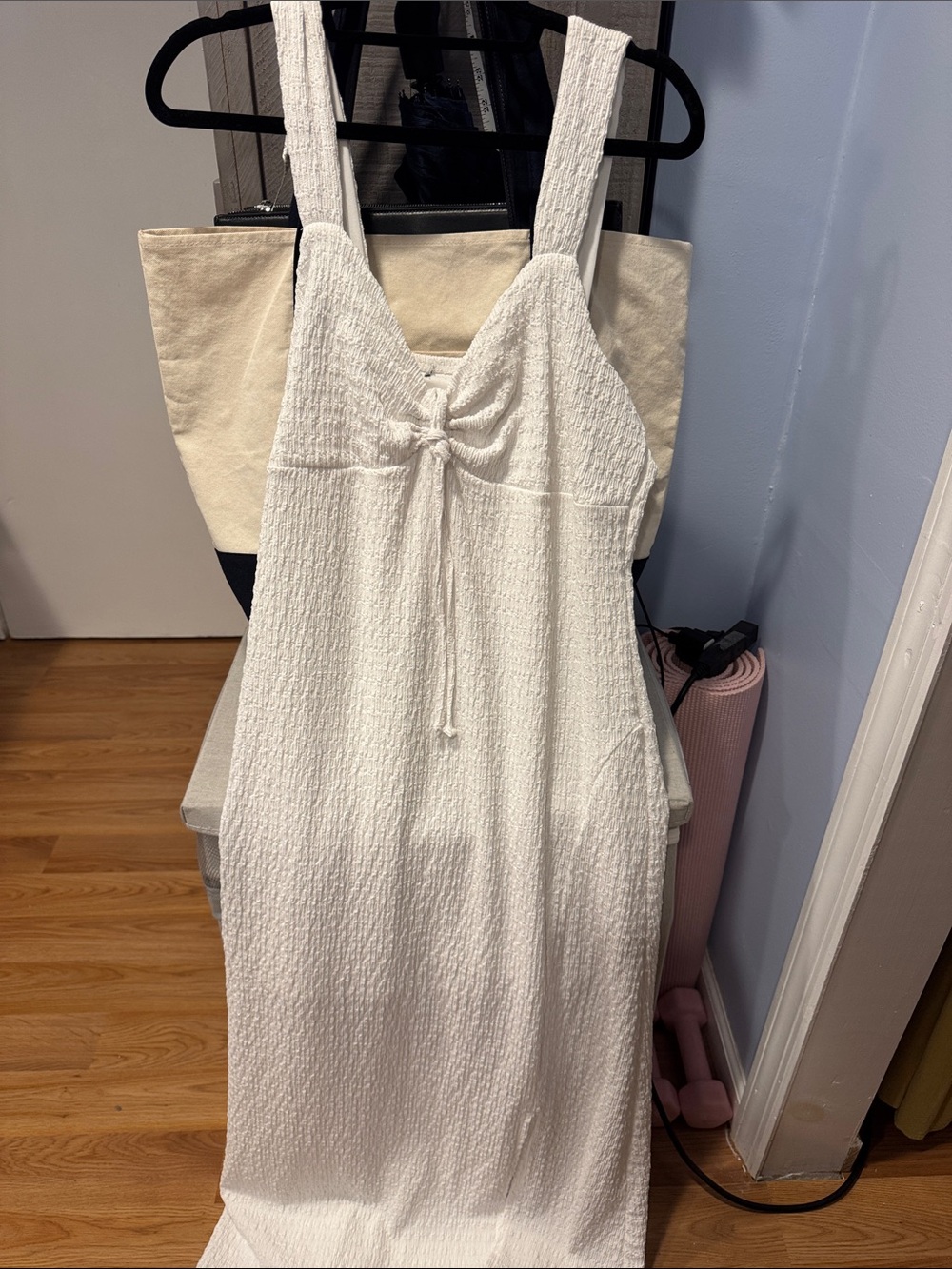 White Textured Tie-Front Summer Dress